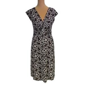 Lady Hathaway 90's Double V Sheath Dress Sz 8 Brown Geometric Office Chic Classy